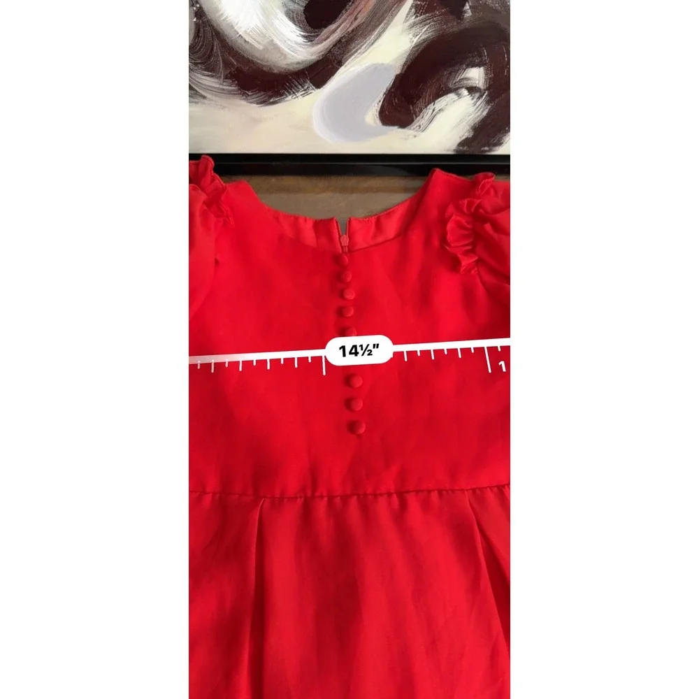 NWT JJ's House Red Chiffon Ruffle Holiday Christmas  Puff Sleeve Formal Party